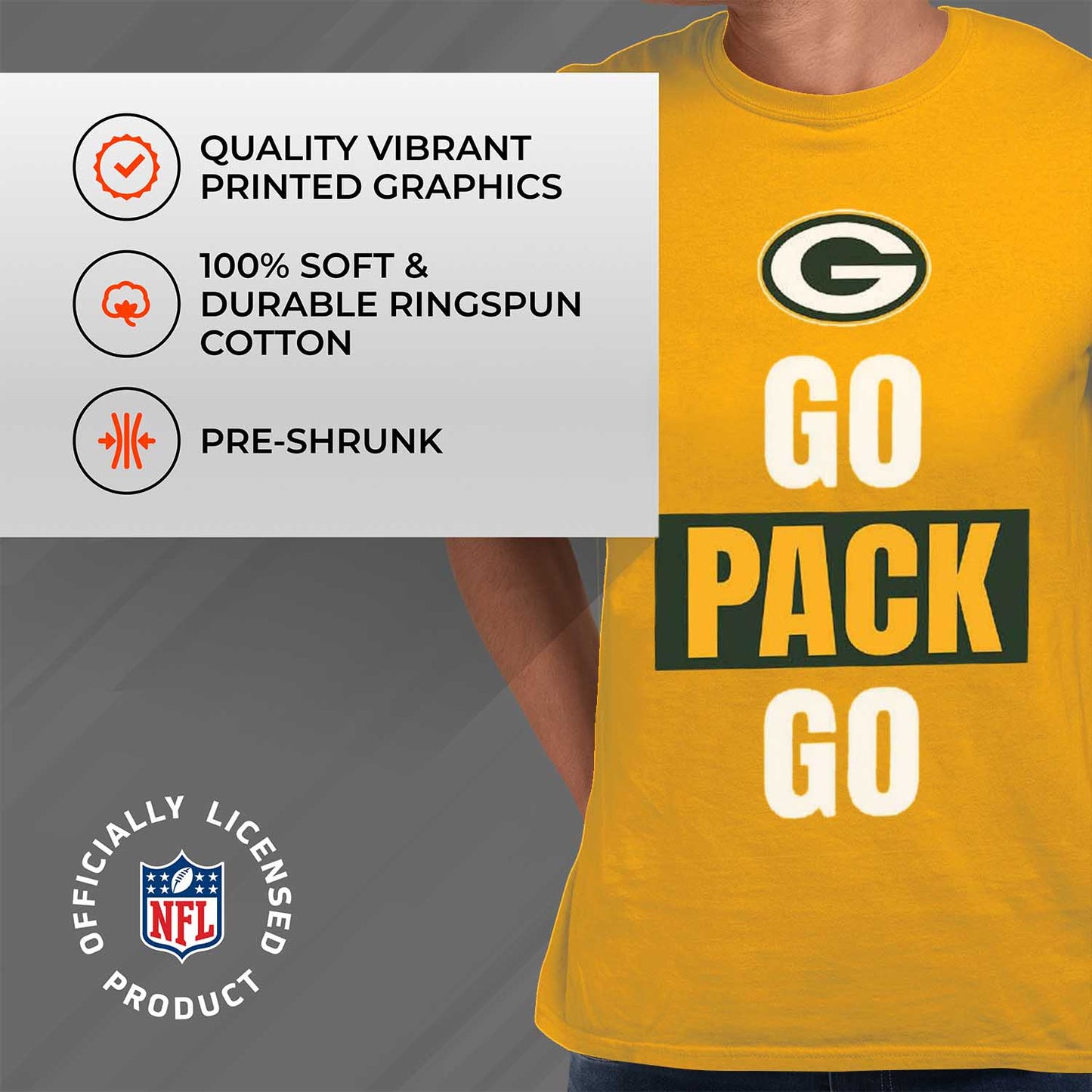 Green Bay Packers NFL Adult Team Slogan Unisex T-Shirt - Gold