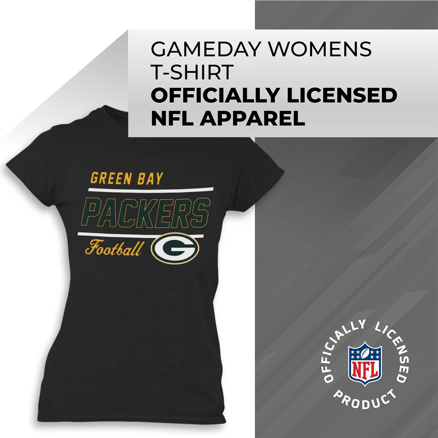 Green Bay Packers NFL Womens Plus Size Relaxed Fit T-Shirt - Black