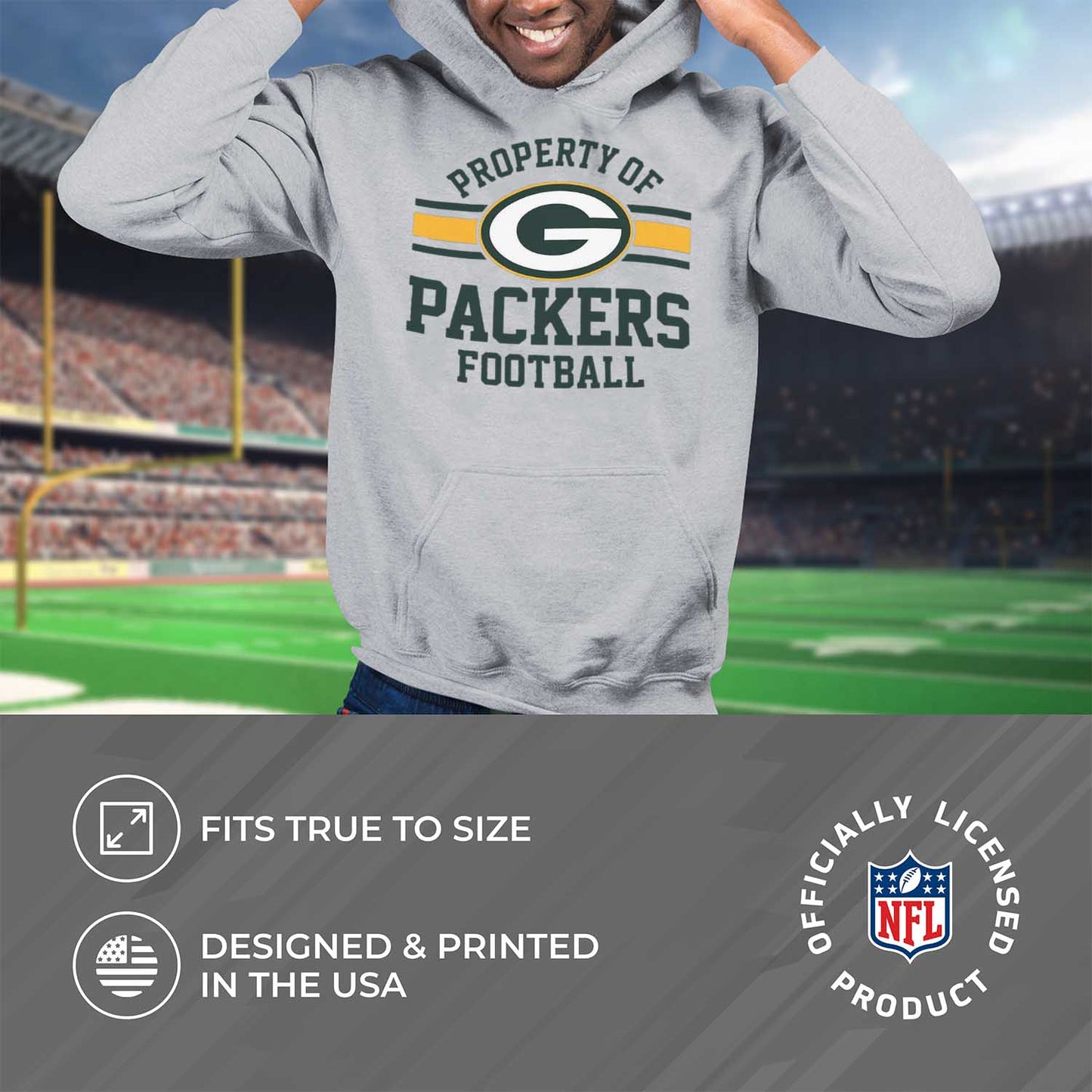 Green Bay Packers NFL Adult Property Of Hooded Sweatshirt - Sport Gray