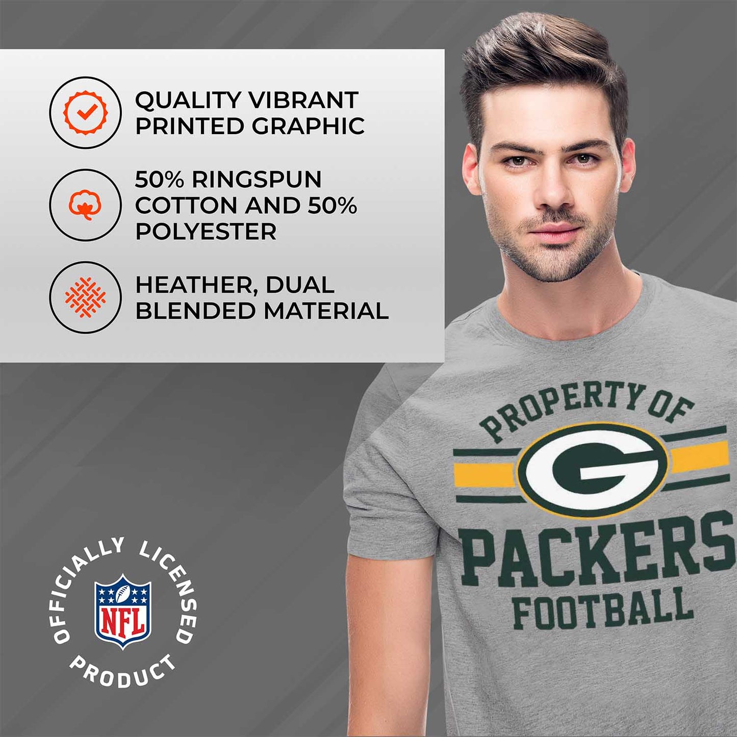Green Bay Packers NFL Adult Property Of T-Shirt - Sport Gray