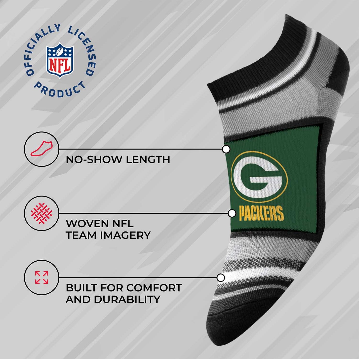 Green Bay Packers NFL Adult Marquis Addition No Show Socks - Green