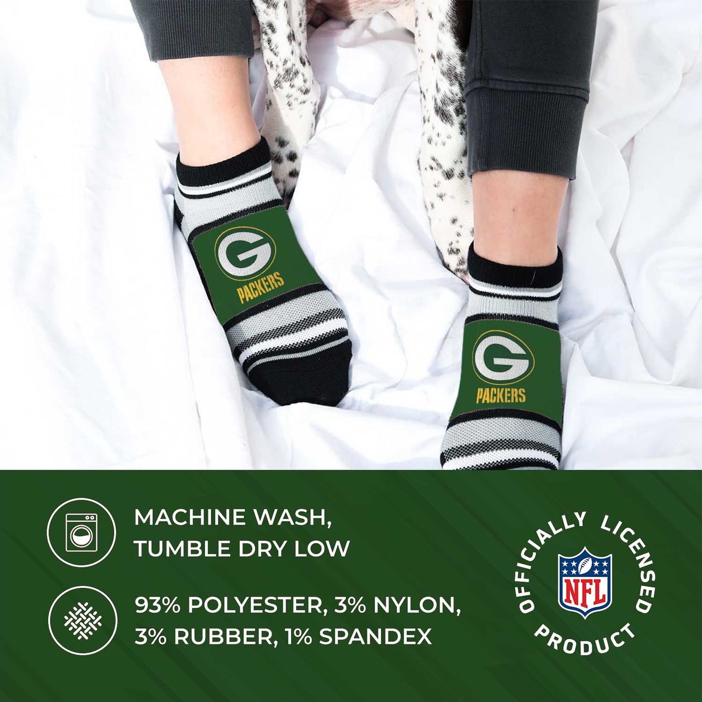 Green Bay Packers NFL Adult Marquis Addition No Show Socks - Green