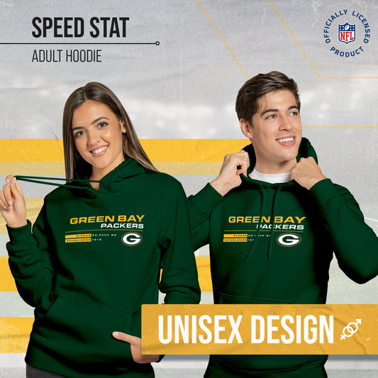 Green Bay Packers Adult NFL Speed Stat Sheet Fleece Hooded Sweatshirt - Forest Green