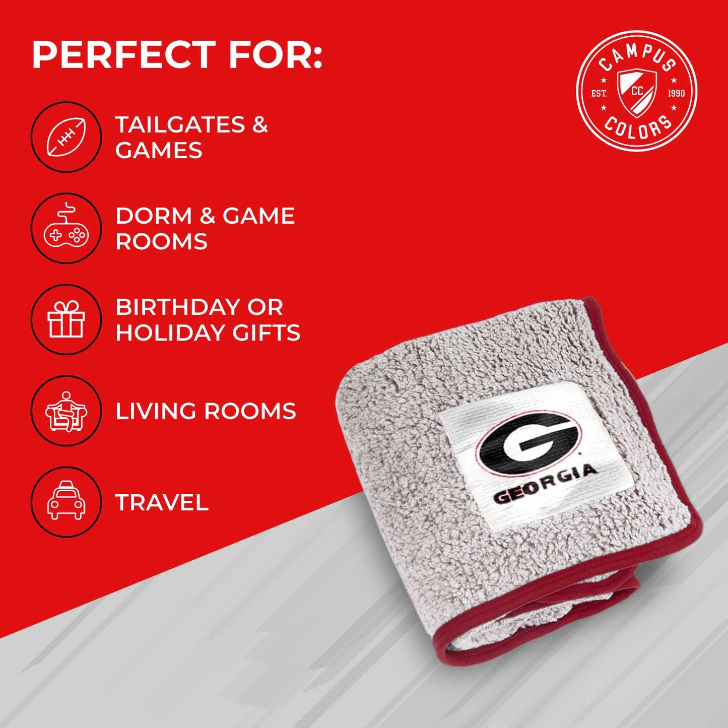 Georgia Bulldogs NCAA Silk Sherpa College Throw Blanket - Red