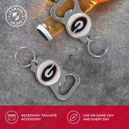 Georgia Bulldogs School Logo Leather Card/Cash Holder and Bottle Opener Keychain Bundle - Black