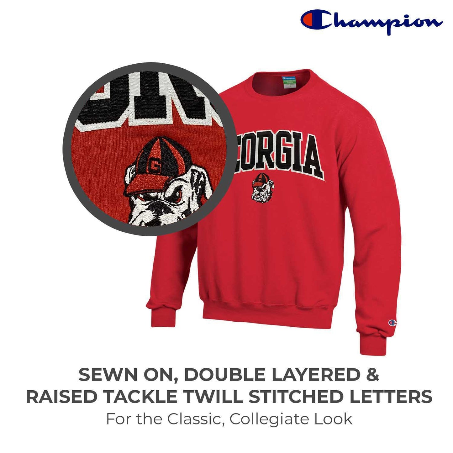 Georgia Bulldogs Adult Tackle Twill Crewneck - Red