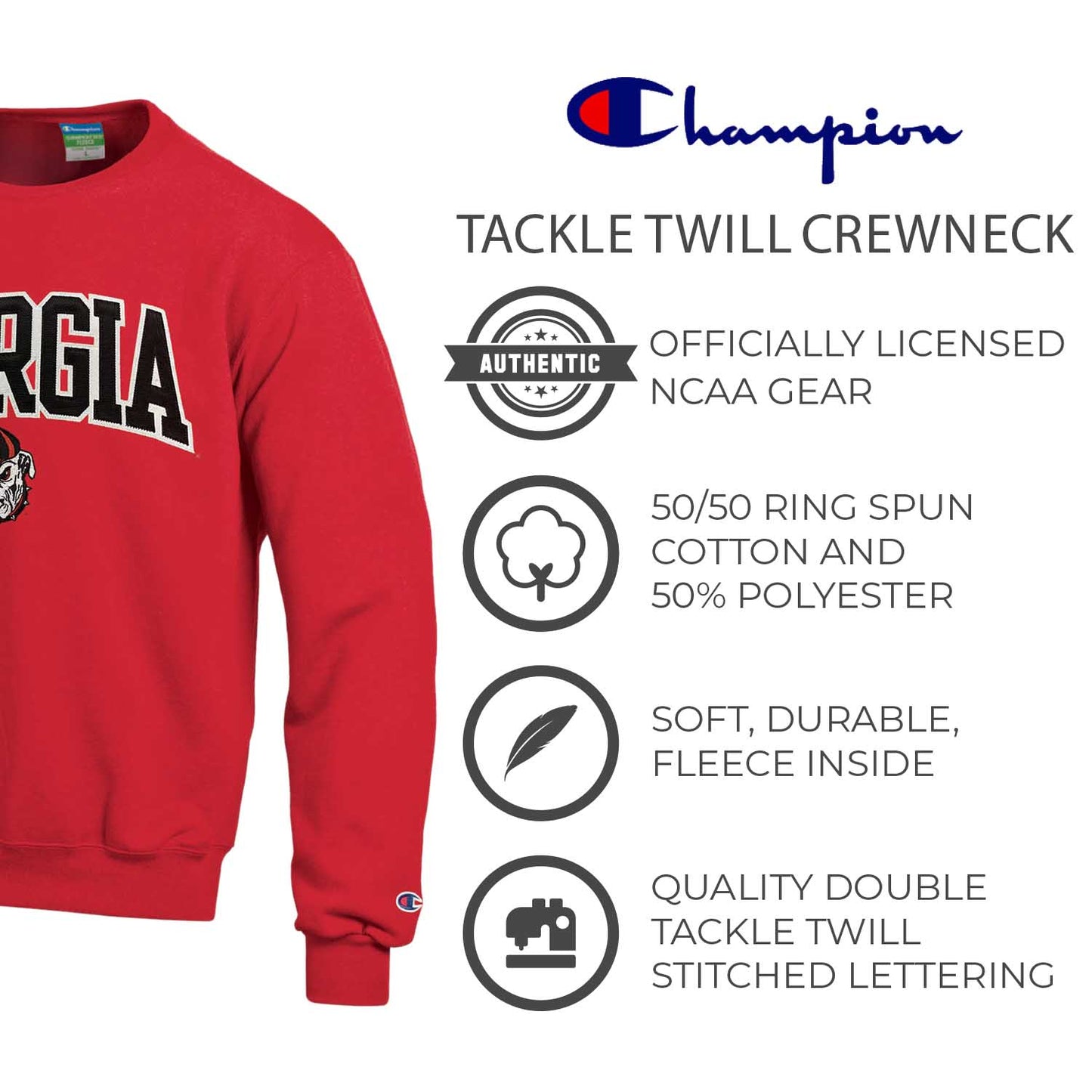 Georgia Bulldogs Adult Tackle Twill Crewneck - Red