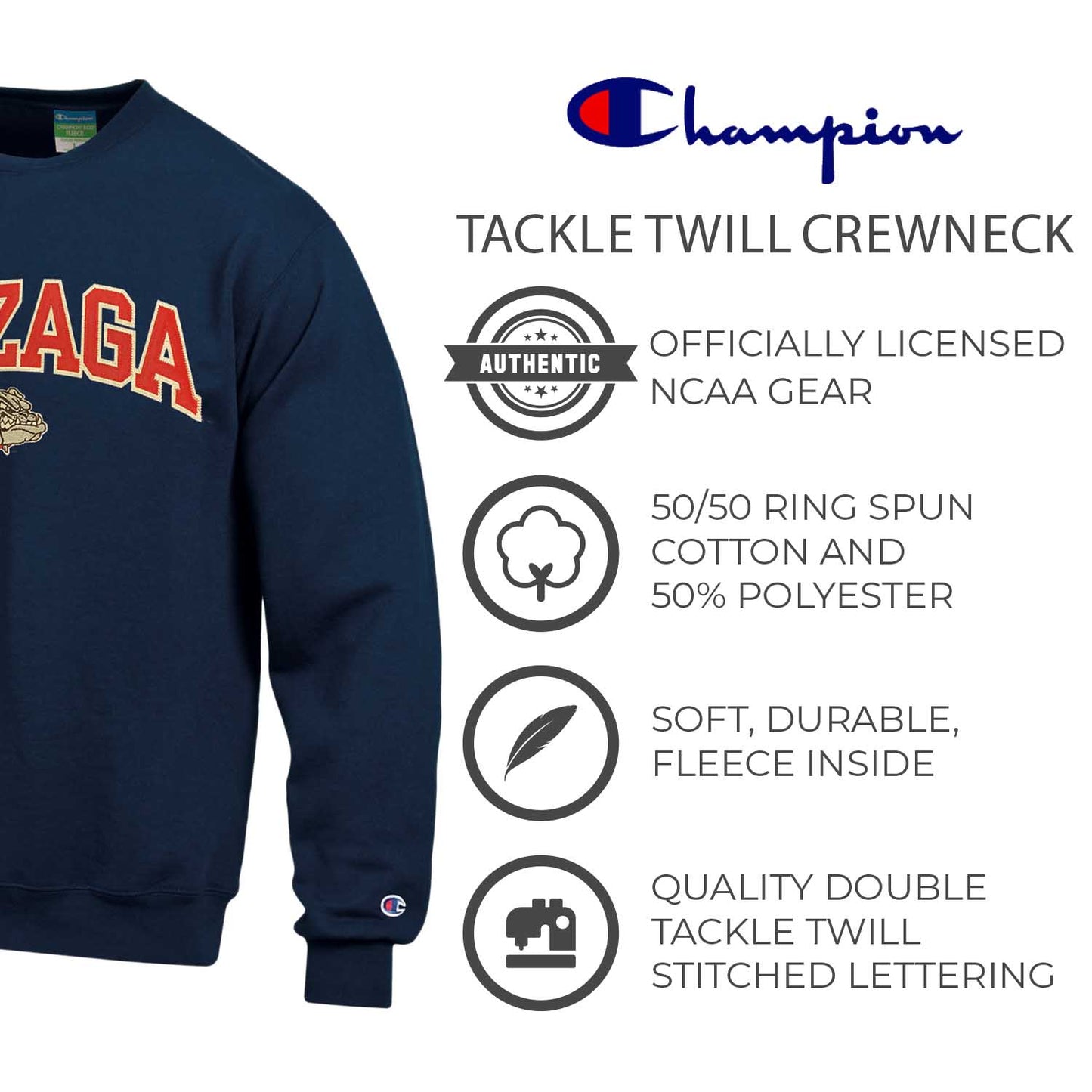 Gonzaga Bulldogs Adult Tackle Twill Crewneck - Navy