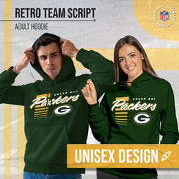 Green Bay Packers NFL Adult Unisex Retro Script Ultra Soft Fleece Hooded Sweatshirt - Forest Green