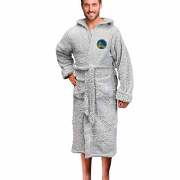 Golden State Warriors NBA Adult Plush Hooded Robe with Pockets - Gray