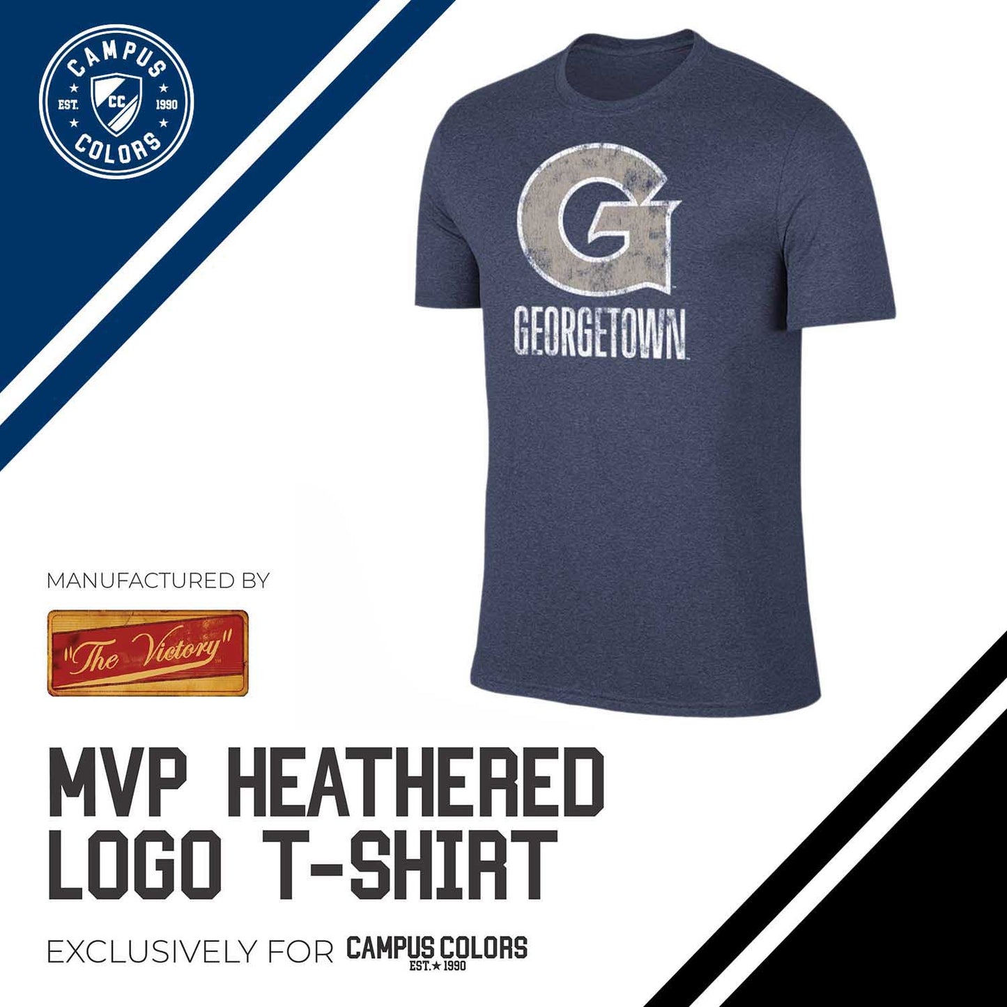 Georgetown Hoyas Adult MVP Heathered Cotton Blend T-Shirt - Navy