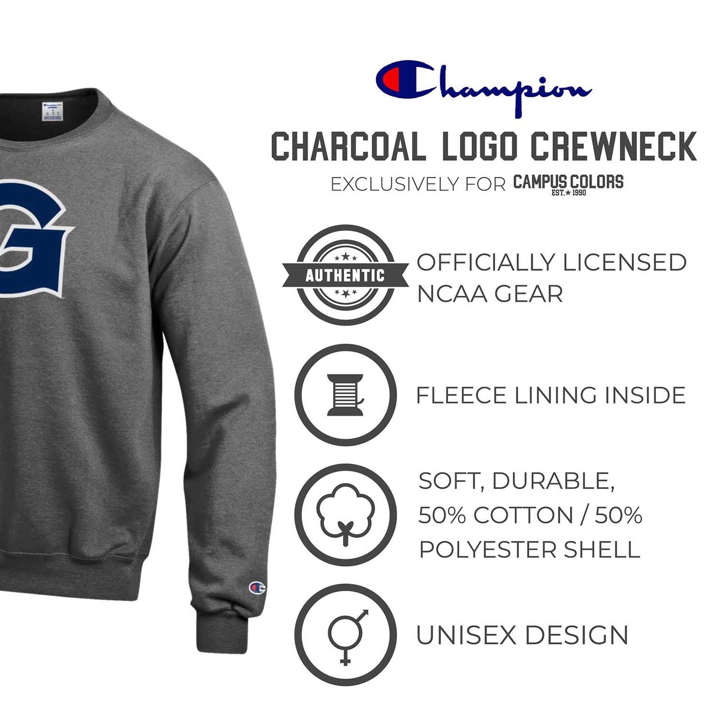 Georgetown Hoyas Adult Mascot Fleece Crewneck - Charcoal