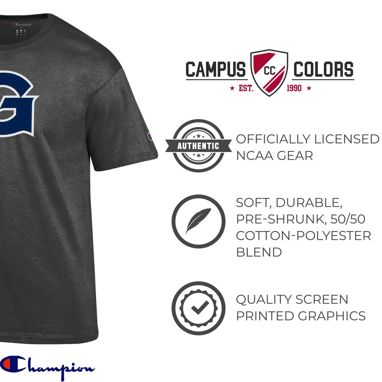 Georgetown Hoyas Champion Adult NCAA Soft Style Mascot Tagless T-Shirt - Charcoal