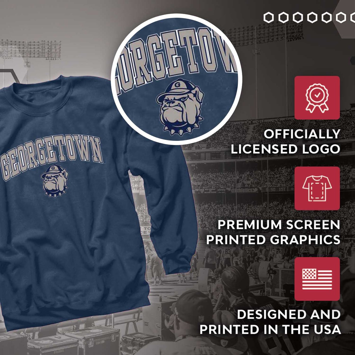 Georgetown Hoyas Adult Arch & Logo Soft Style Gameday Crewneck Sweatshirt - Navy