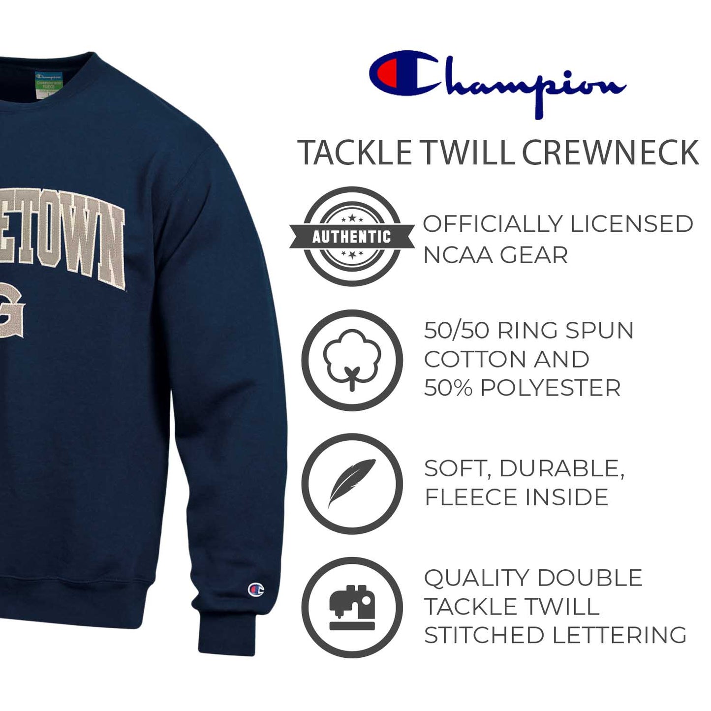 Georgetown Hoyas Adult Tackle Twill Crewneck - Navy