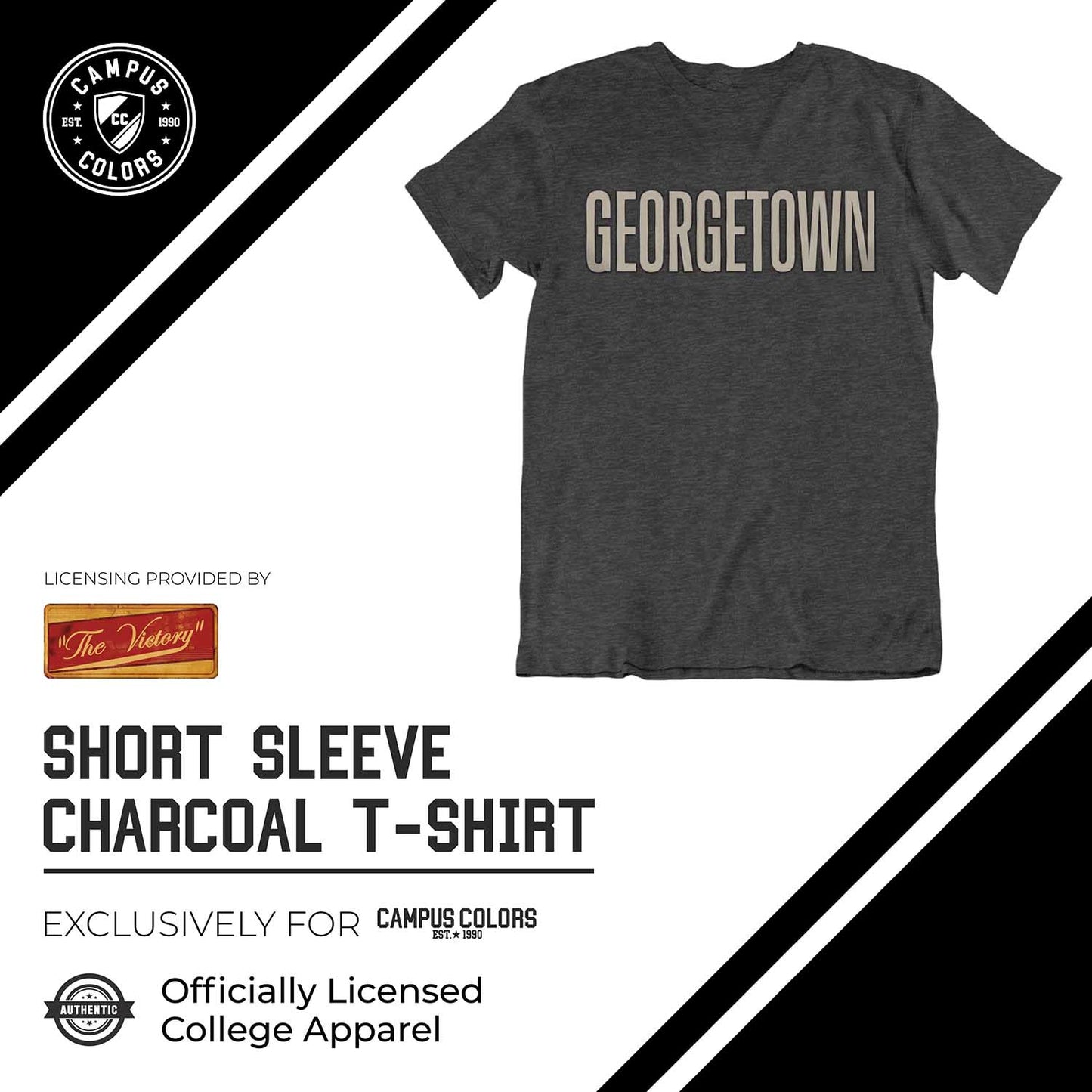 Georgetown Hoyas Campus Colors NCAA Adult Cotton Blend Charcoal Tagless T-Shirt - Charcoal