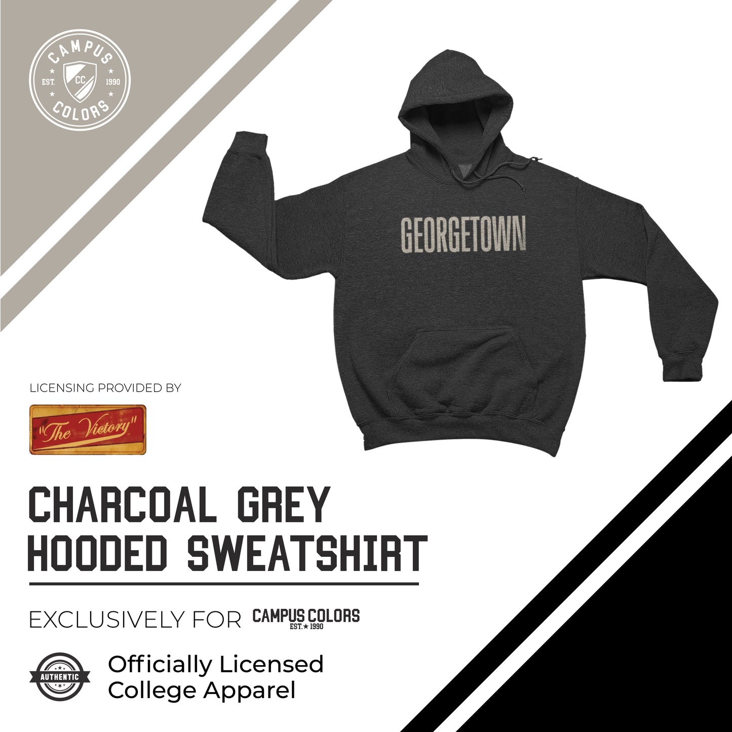 Georgetown Hoyas NCAA Adult Cotton Blend Charcoal Hooded Sweatshirt - Charcoal