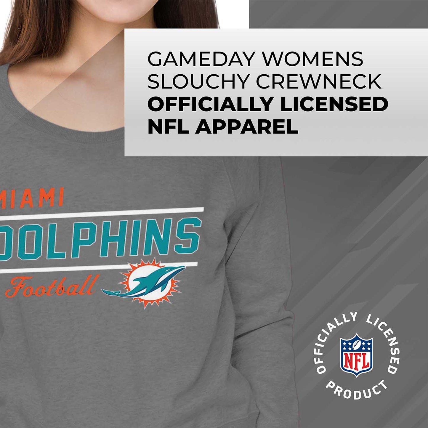 Miami Dolphins NFL Womens Crew Neck Light Weight - Sport Gray