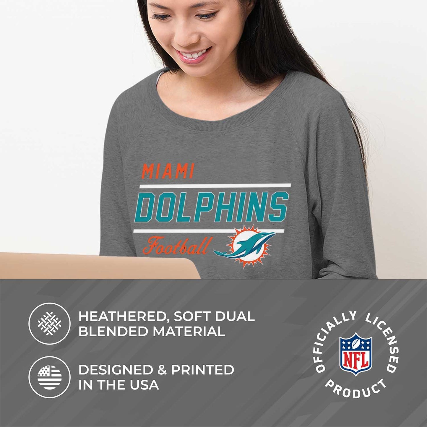 Miami Dolphins NFL Womens Crew Neck Light Weight - Sport Gray