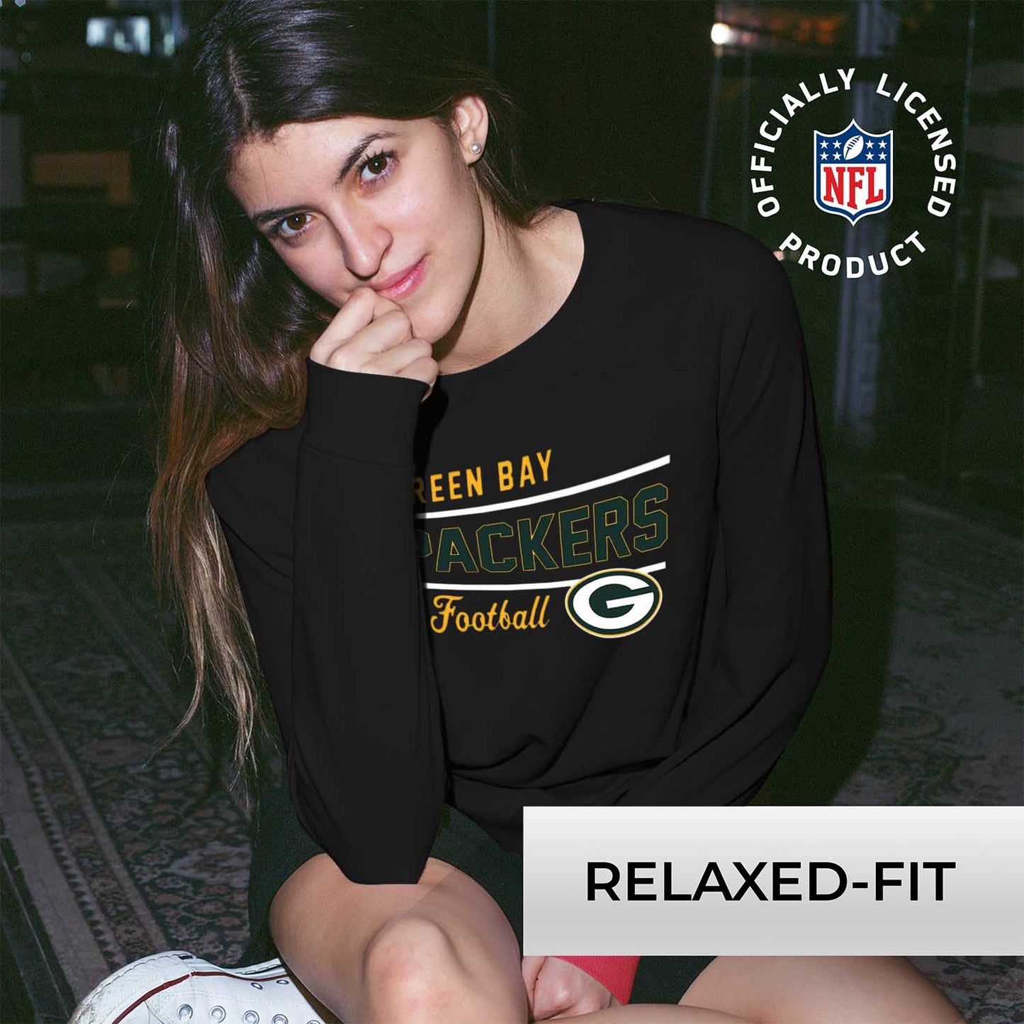 Green Bay Packers NFL Womens Crew Neck Light Weight - Black