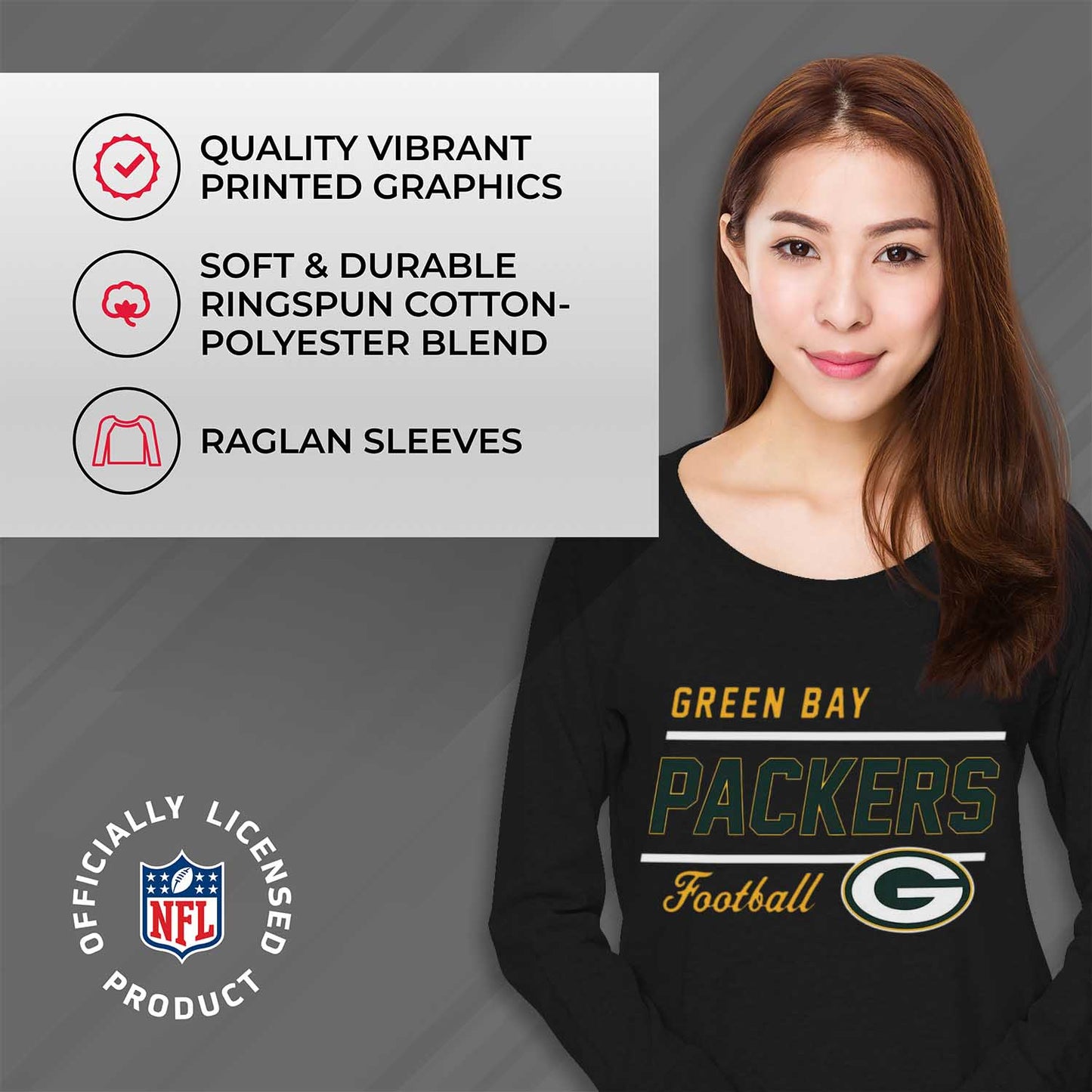 Green Bay Packers NFL Womens Crew Neck Light Weight - Black