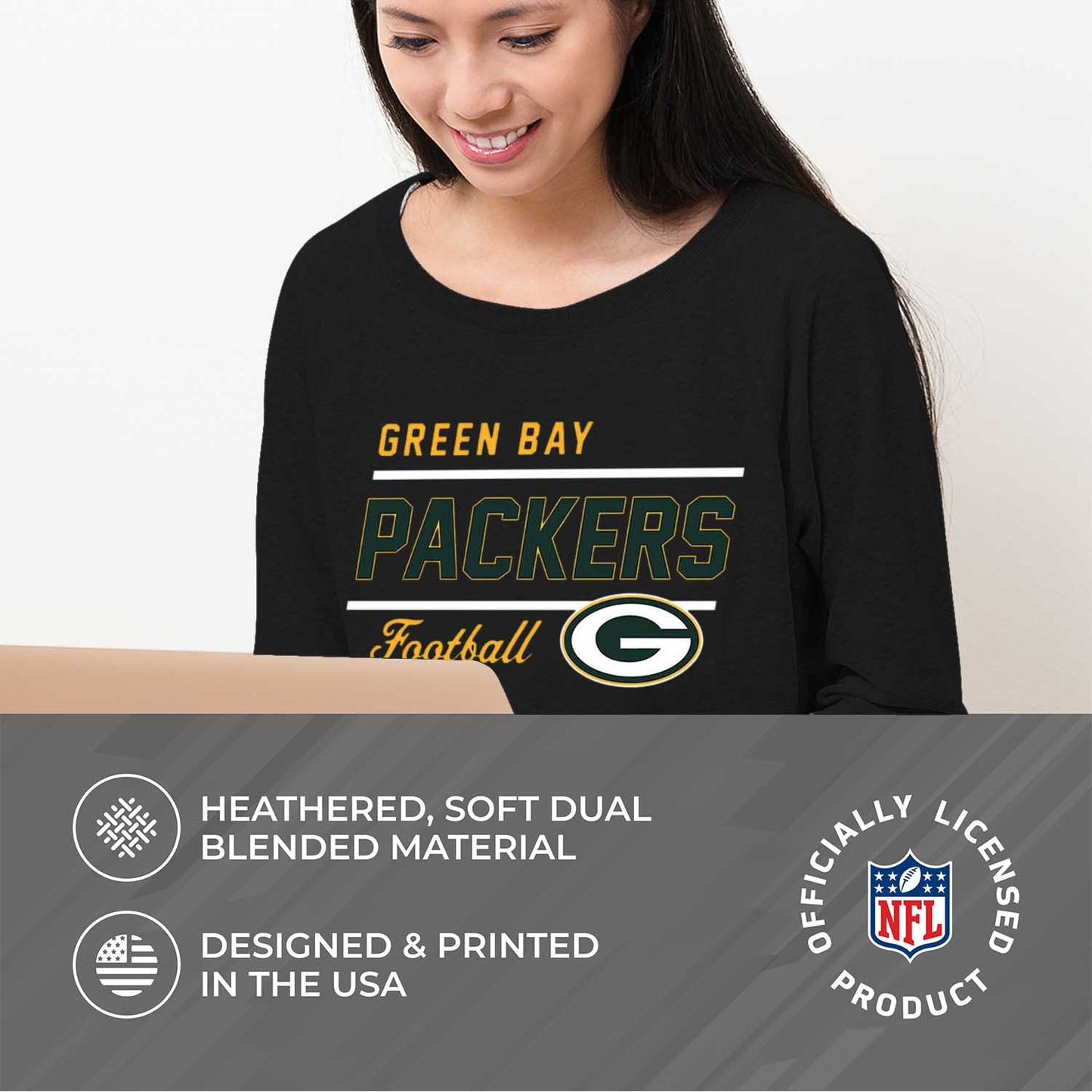 Green Bay Packers NFL Womens Crew Neck Light Weight - Black