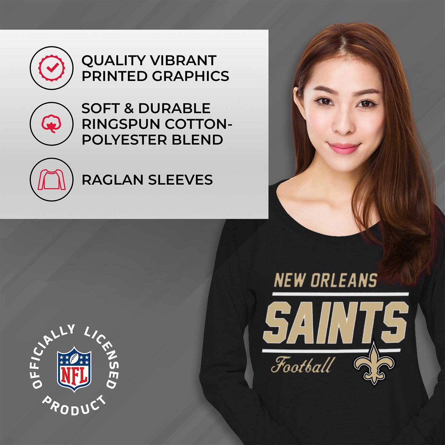 New Orleans Saints NFL Womens Crew Neck Light Weight - Black