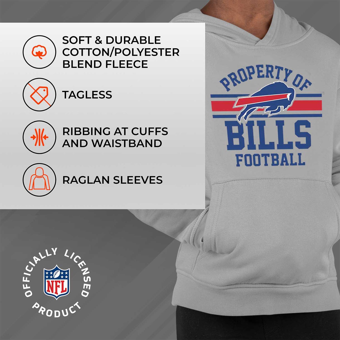 Buffalo Bills NFL Youth Property Of Hooded Sweatshirt - Sport Gray