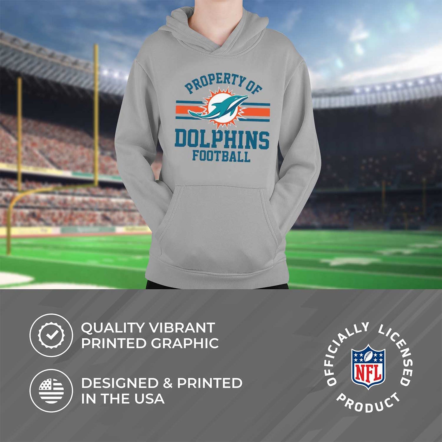 Miami Dolphins NFL Youth Property Of Hooded Sweatshirt - Sport Gray