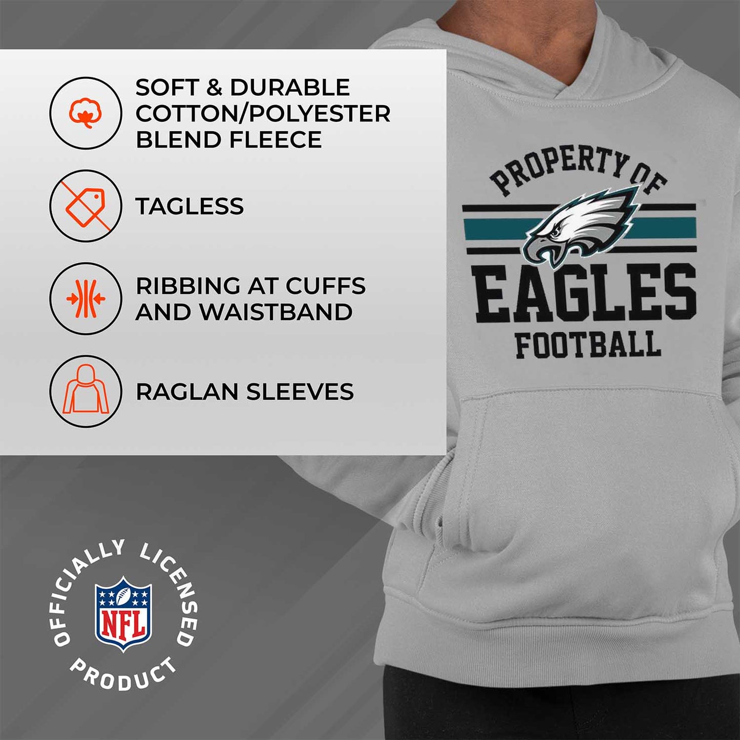 Philadelphia Eagles NFL Youth Property Of Hooded Sweatshirt - Sport Gray