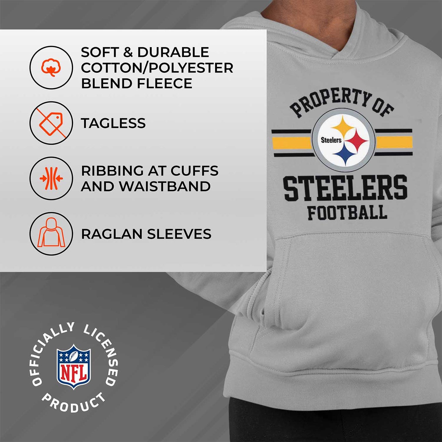 Pittsburgh Steelers NFL Youth Property Of Hooded Sweatshirt - Sport Gray