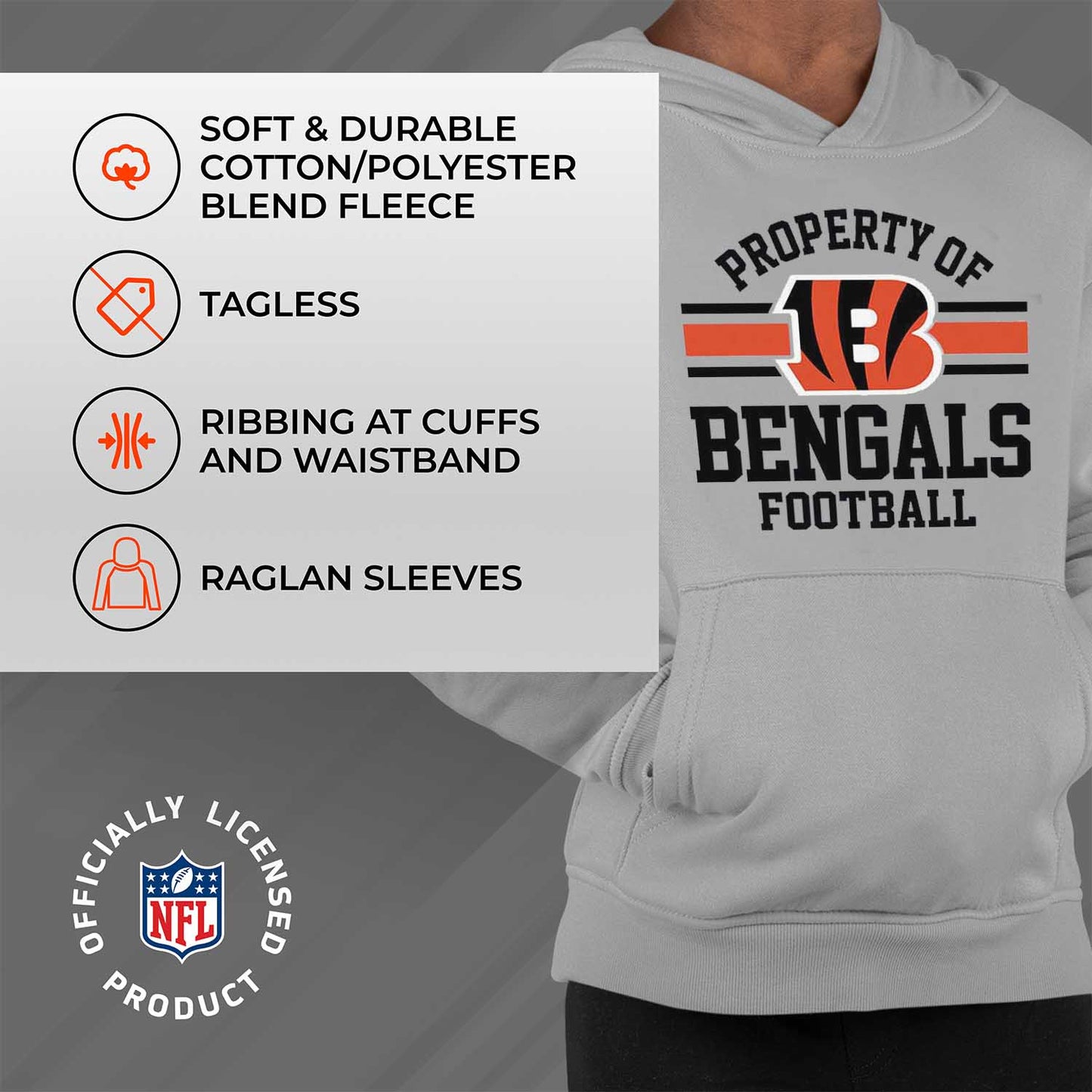 Cincinnati Bengals NFL Youth Property Of Hooded Sweatshirt - Sport Gray