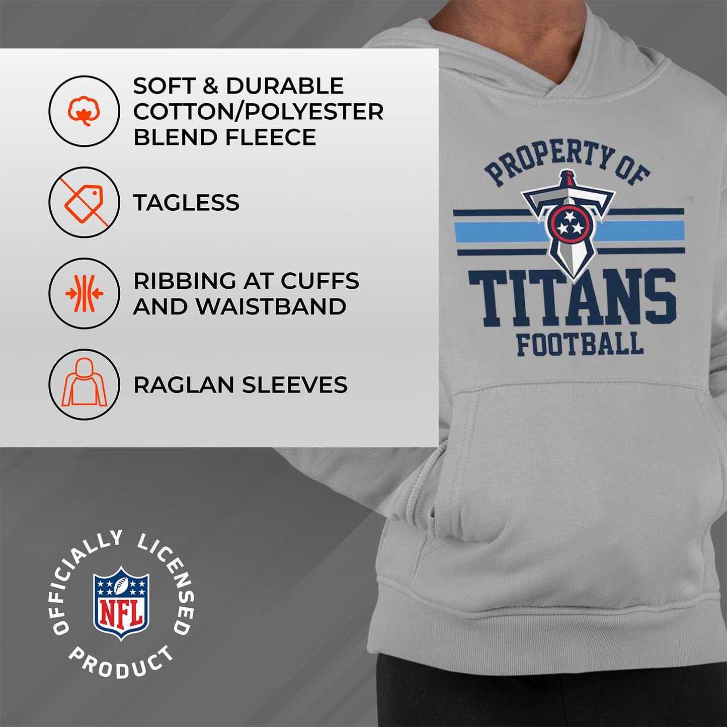 Tennessee Titans NFL Youth Property Of Hooded Sweatshirt - Sport Gray