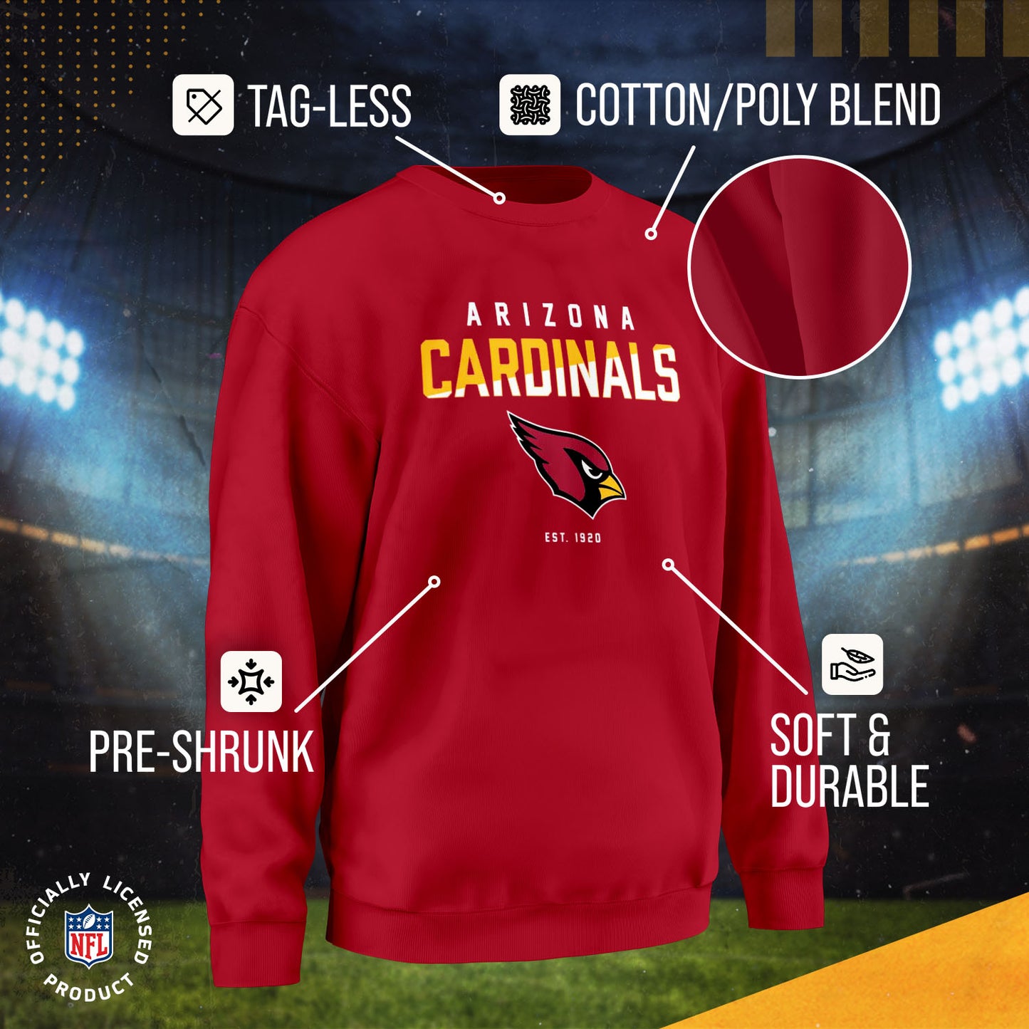 Arizona Cardinals Adult NFL Diagonal Fade Color Block Crewneck Sweatshirt - Cardinal