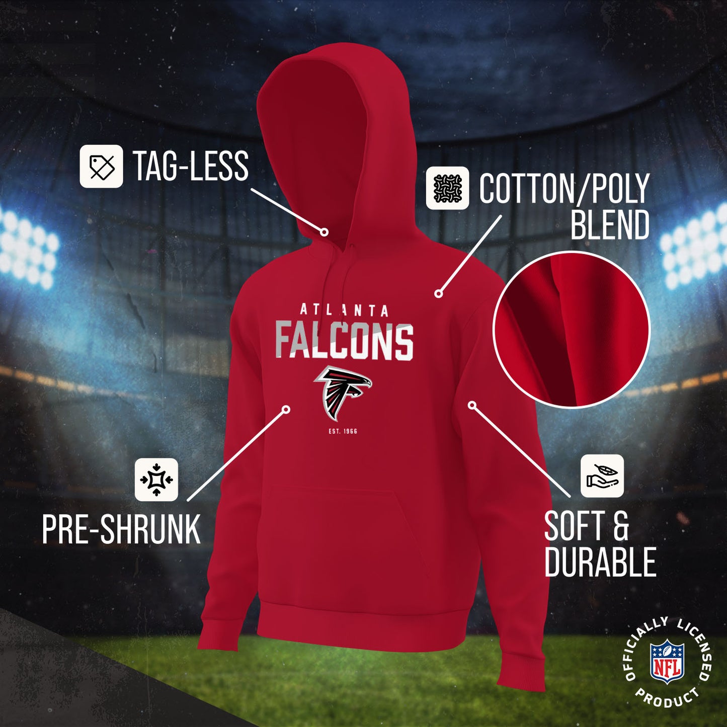 Atlanta Falcons Adult NFL Diagonal Fade Fleece Hooded Sweatshirt - Red