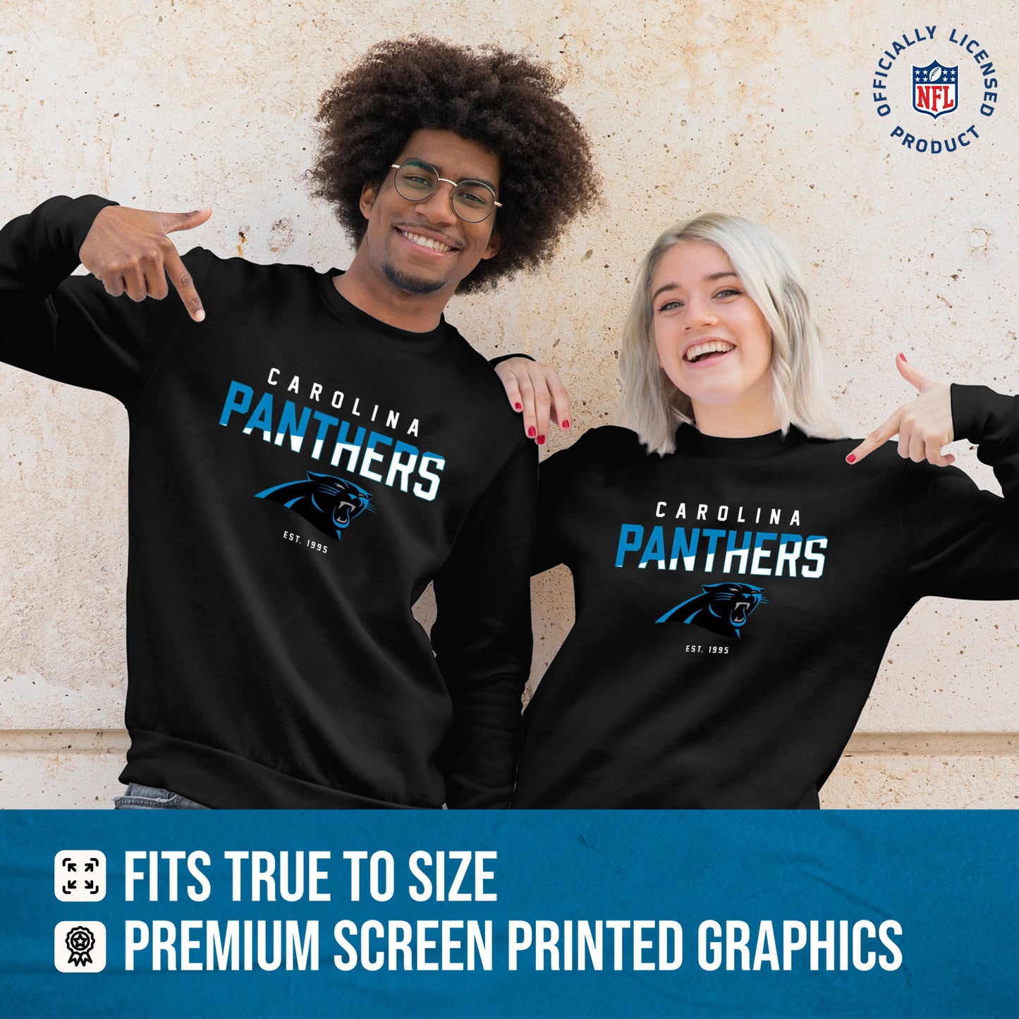 Carolina Panthers Adult NFL Diagonal Fade Color Block Crewneck Sweatshirt - Black