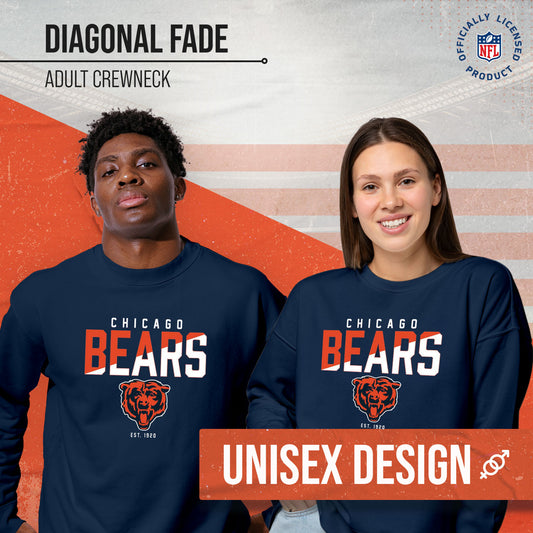 Chicago Bears Adult NFL Diagonal Fade Color Block Crewneck Sweatshirt - Navy