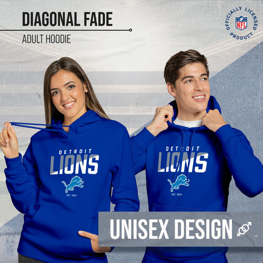 Detroit Lions Adult NFL Diagonal Fade Fleece Hooded Sweatshirt - Royal
