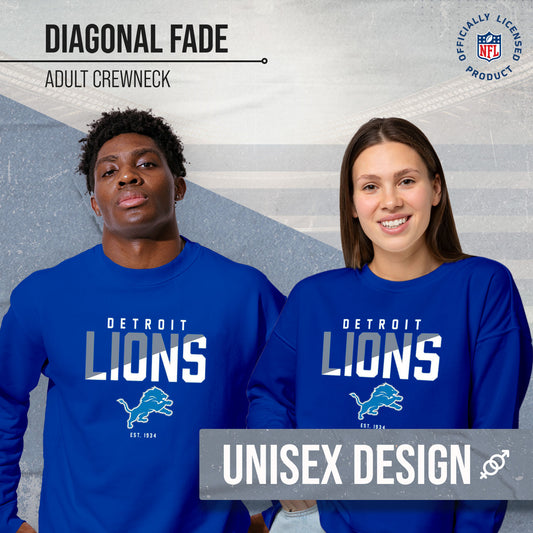 Detroit Lions Adult NFL Diagonal Fade Color Block Crewneck Sweatshirt - Royal