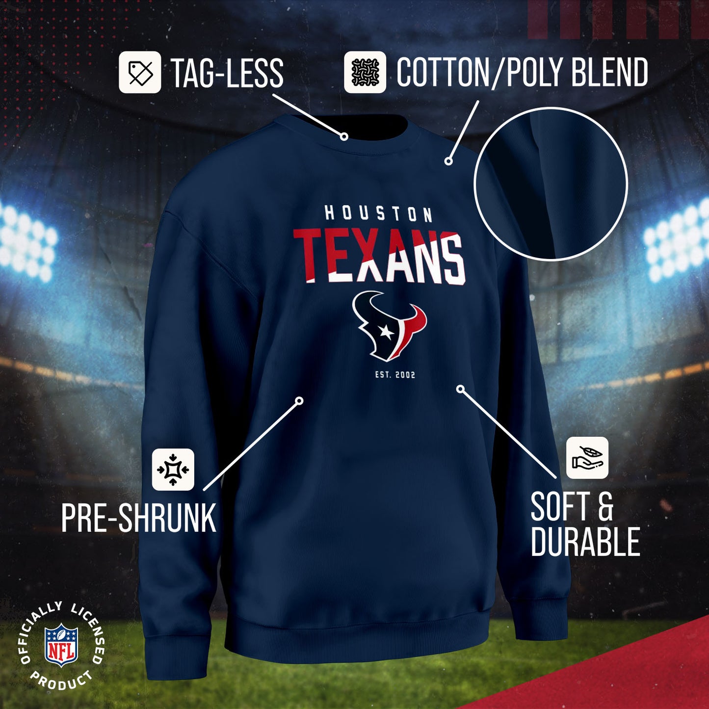 Houston Texans Adult NFL Diagonal Fade Color Block Crewneck Sweatshirt - Navy