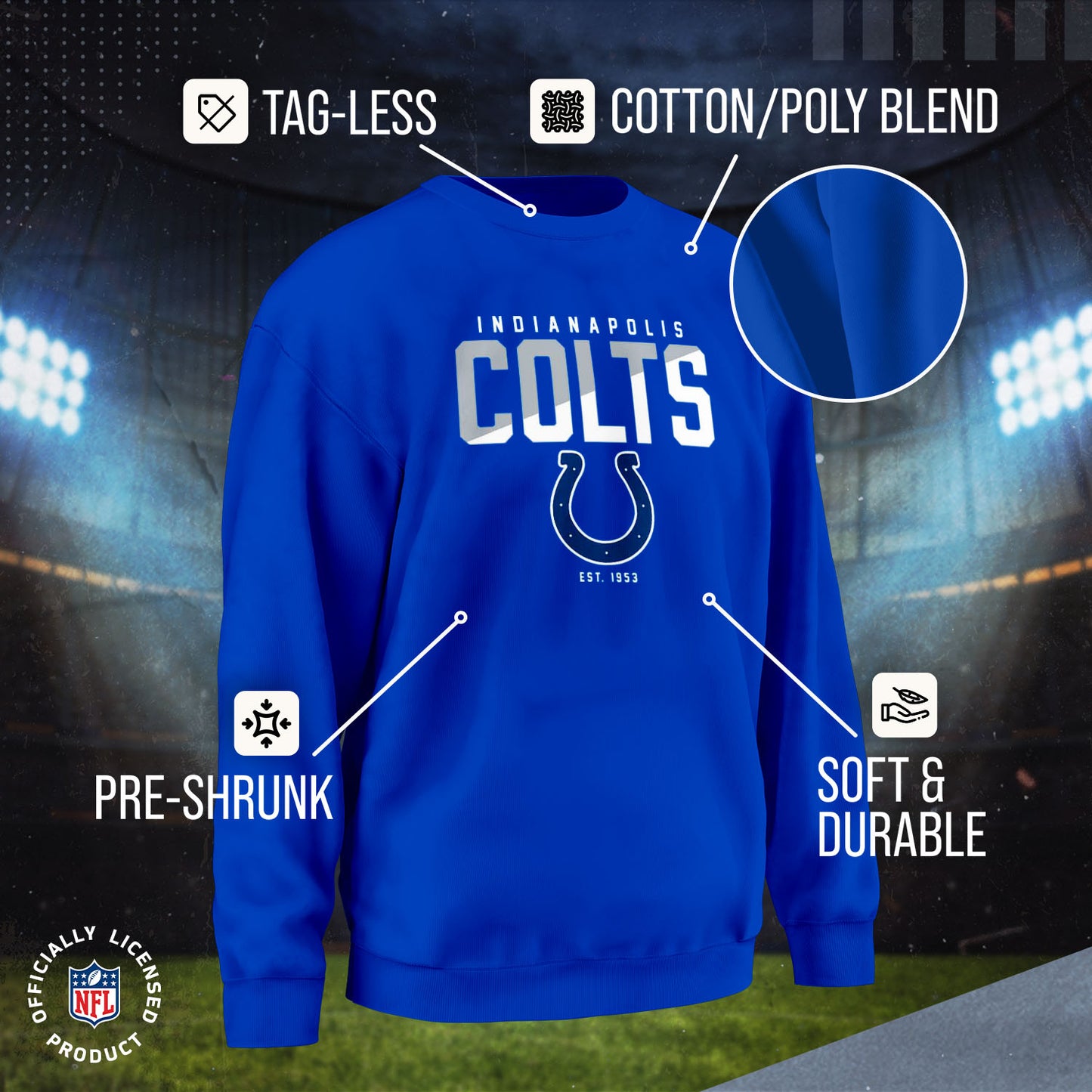 Indianapolis Colts Adult NFL Diagonal Fade Color Block Crewneck Sweatshirt - Royal