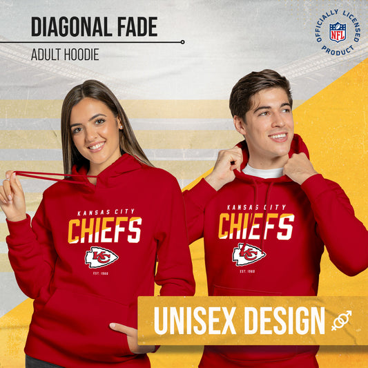 Kansas City Chiefs Adult NFL Diagonal Fade Fleece Hooded Sweatshirt - Red