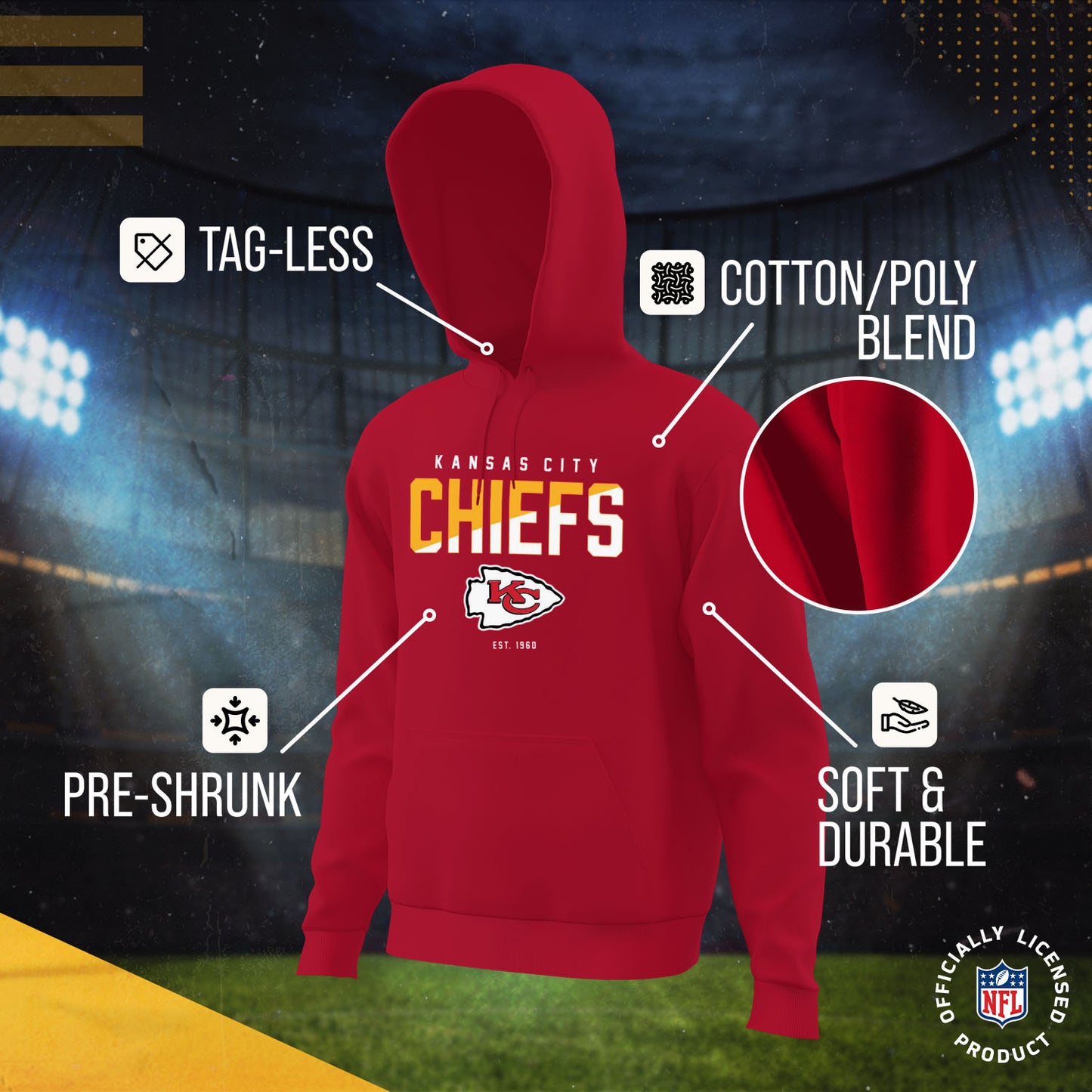 Kansas City Chiefs Adult NFL Diagonal Fade Fleece Hooded Sweatshirt - Red