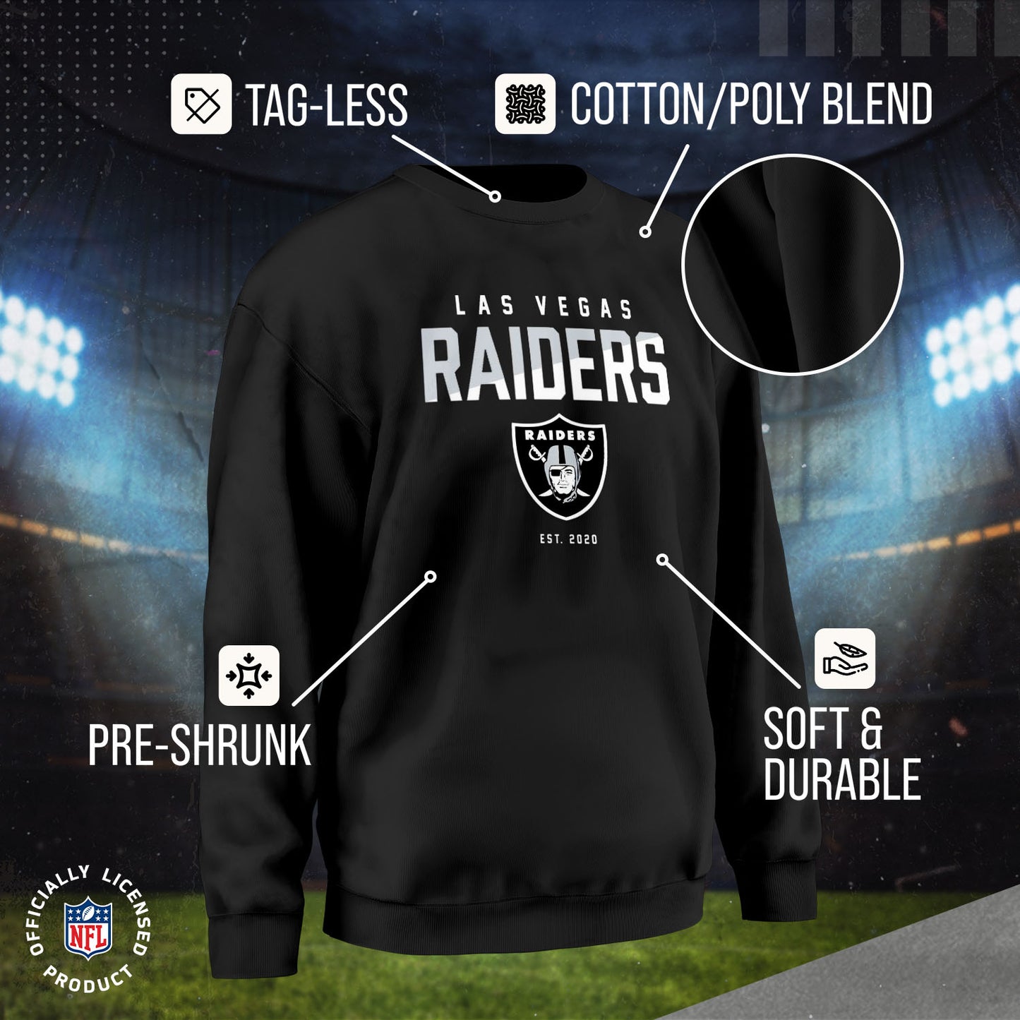 Las Vegas Raiders Adult NFL Diagonal Fade Color Block Crewneck Sweatshirt - Black