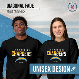 Los Angeles Chargers Adult NFL Diagonal Fade Color Block Crewneck Sweatshirt - Black