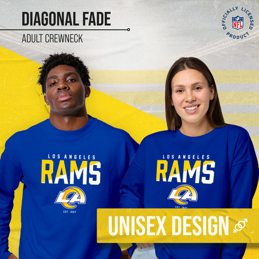 Los Angeles Rams Adult NFL Diagonal Fade Color Block Crewneck Sweatshirt - Royal