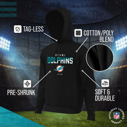 Miami Dolphins Adult NFL Diagonal Fade Fleece Hooded Sweatshirt - Black