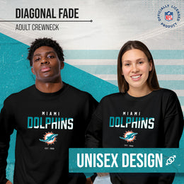 Miami Dolphins Adult NFL Diagonal Fade Color Block Crewneck Sweatshirt - Black