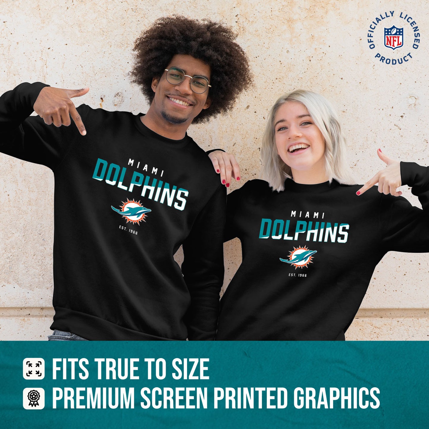 Miami Dolphins Adult NFL Diagonal Fade Color Block Crewneck Sweatshirt - Black