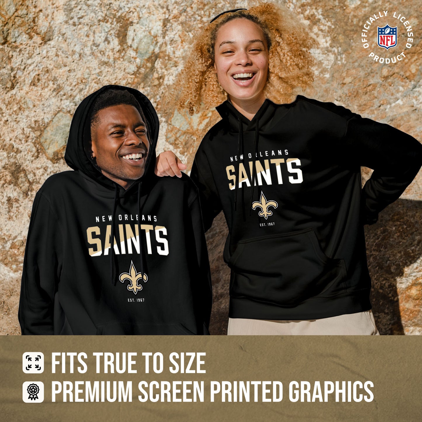 New Orleans Saints Adult NFL Diagonal Fade Fleece Hooded Sweatshirt - Black